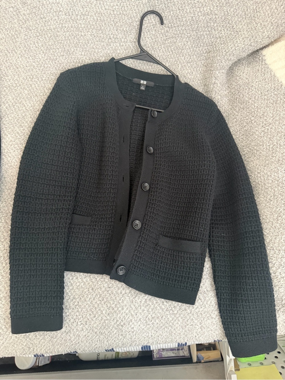Uniqlo Black Textured Knit Button-Front Cardigan